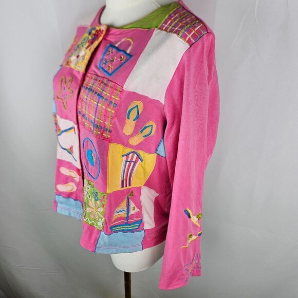 Michael Simon Embroidered Patchwork Cardigan Small Pink Flaws - Picture 4 of 13